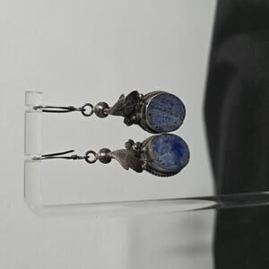 Vintage Sterling Silver Lapis Lazuli Dangle Earrings Southwestern Leaf Drop